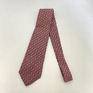 #5947 HERMES Red Navy Blue Beoge Swirls Mens Necktie Tie